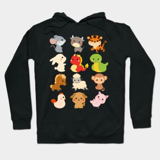 12 Chinese Zodiac Animals Cute Kawaii Colorful Hoodie